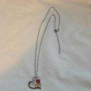 Silver Heart Pendant Necklace with Red Ladybug & Yellow Gemstone Accent